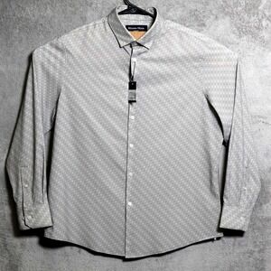 Mizzen Main Leeward Shirt Men Medium Gray Classic No Tuck Dotted Diamond Pattern